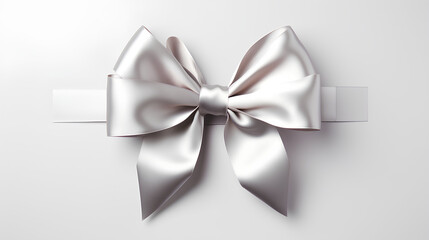 Silver Christmas gift ribbon. Plain white background.
