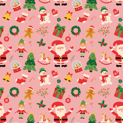Seamless christmas pattern on pink background