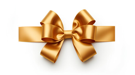 Gold Christmas gift ribbon. Plain white background.
