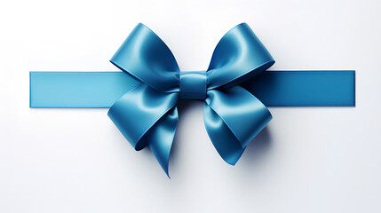 Blue Christmas gift ribbon. Plain white background.
