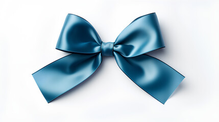 Blue Christmas gift ribbon. Plain white background.
