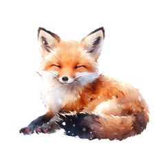 Watercolor orange cute fox. Wildlife fox isolated - 682165236