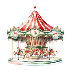 Watercolor vintage horse merry-go round, carnival carousel - 682166055