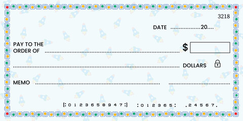 blank cheque Templates for Kids, chequebooks for kids, colorful border, Activities for Kids, educational materials, kindergarten