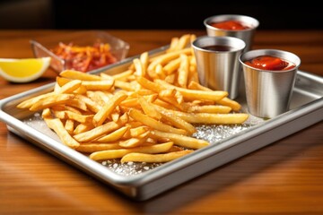 rectangular tray with sliders surrounded by side of fries