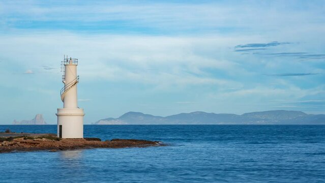 Sunset Timelapse of Formentera's Maritime Lighthouse, Ibiza and Es Vedra in View