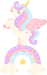 Cute Baby Unicorn with rainbow cartoon illustration