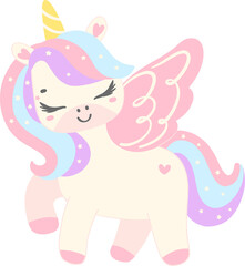 Cute Baby Unicorn with wing cartoon illustration