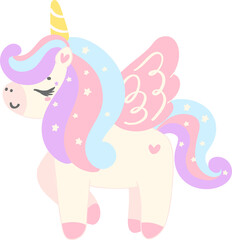 Cute Baby Unicorn with wing cartoon illustration