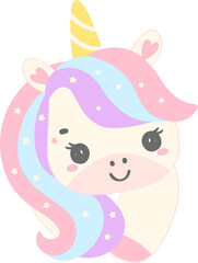 Cute Baby Unicorn face cartoon illustration