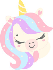 Obraz na płótnie Canvas Cute Baby Unicorn face cartoon illustration