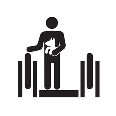Vector icon of a person carrying a dog on an escalator