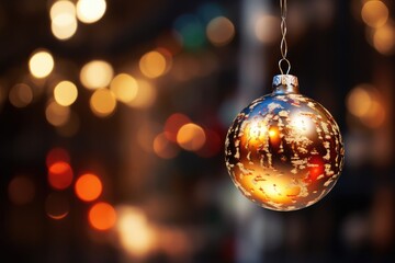 Fototapeta na wymiar Blurred Lights Accentuating Christmas Tree With Baubles