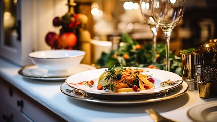 Winter holiday meal for dinner celebration menu, main course festive dish for Christmas, family...