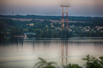Fototapeta na wymiar View on the Dnipro city and river Dnipro
