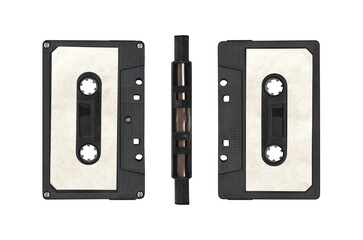 Compact music cassette tape with stickers in vintage retro Y2K 80’s, 90’s style, isolated and...