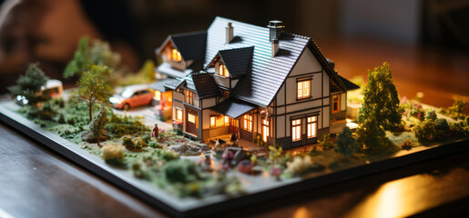 a detached house with a plot of land in miniature form for illustration.