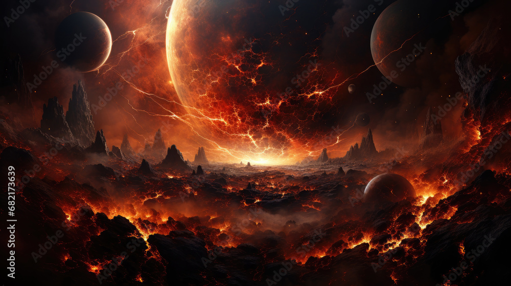 Wall mural a space scene with many different planets