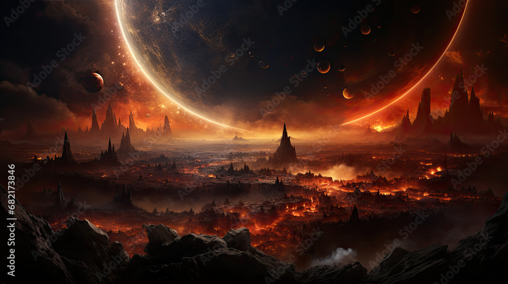 Wall mural a space scene with many different planets