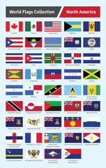 All Official North America Country flags With Names Vector Set. North America Continent Flags