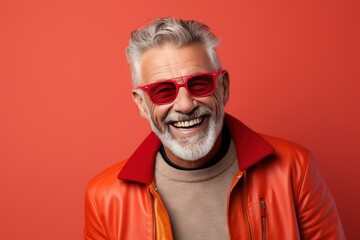 Obraz premium Portrait of a handsome smiling, happy and pleased man with positive vibes. Human person dressed in fashionable, colorful and fun clothes. Generative AI, AI