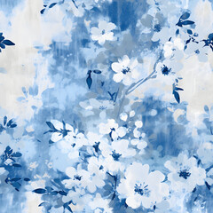 Blue and white beauty floral seamless pattern