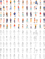 people in flat style, sketch people collection on white background vector