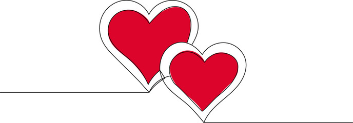 two hearts line drawing, sketch on white background vector