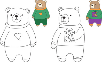 bears coloring book on white background vector