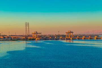 Obraz premium Gateway on the Nile. Sunset.