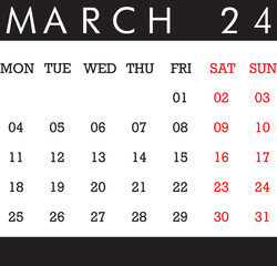 Template of calendar 2024 printable