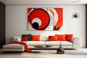 A Serene Living Room with a Captivating, Oversized Painting as the Focal Point