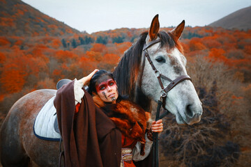 Viking et cheval à l'automne