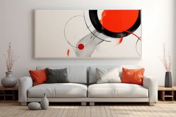 A Cozy Living Room with a Stylish Couch and a Striking Wall Painting