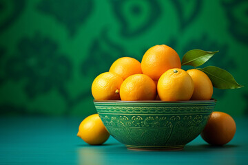Oranges in a green traditional bowl - 682177264