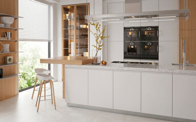 Modern kitchen interior in white colors. 3d render	