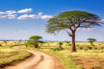 Free photo beautiful shot of a tree with country road - obrazy, fototapety, plakaty