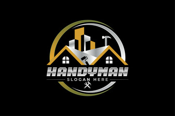 High quality colorful home repair, roofing, remodeling, handyman, home renovation, decor logo