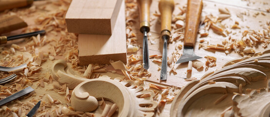 Various equipment for carpentry, woodworking. Concept woodworking tutorials, articles, or...