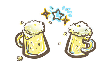ビールの入ったジョッキでお祝いの乾杯！
