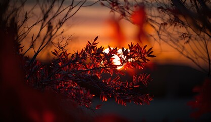 close-up autumn leaves in the morning