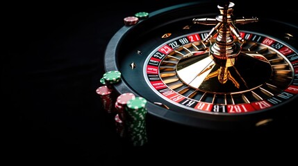 Naklejka premium Casino roulette on black background with space for text generati