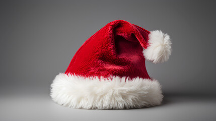 Obraz na płótnie Canvas Santa hat with black and gray background. Christmas' hat. Santa Claus costume.