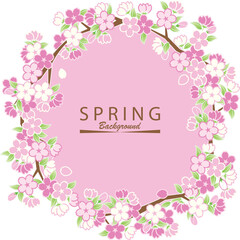 frame with flowers. Pink Cherry blossom vector Illustration. Frame of Sakura Cherry Blossoms. Spring flower of Japan background.