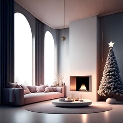 Cozy Modern Living Room with Christmas Tree