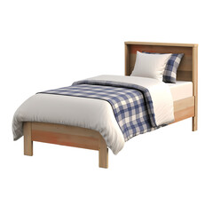 Wooden single bed with bookcase on transparent background, white background, isolated, bed illustration