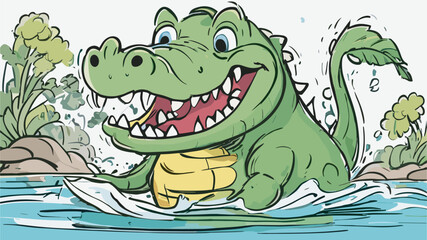 Crocodile cartoon character illustration vector image. Aligator wild design graphic design image