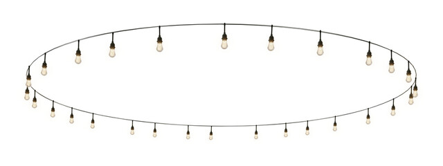Set a festive mood with these isolated circular string lights on a transparent background. Featuring shining yellow light bulbs with sparkles, ideal for Xmas, New Year, weddings, birthdays, and party 