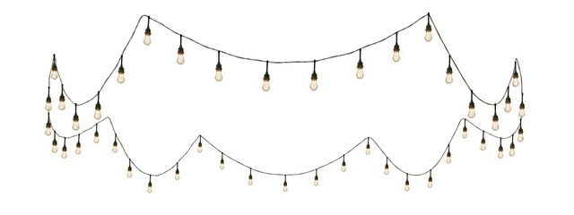 Enhance your celebrations with these circular string lights on a clear background. Radiant yellow bulbs make them ideal for Xmas, New Year, weddings, birthdays, and party decor. PNG.