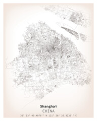 Shanghai city Urban Streets Roads Map, Printable Map of Shanghai China with detailed street , High-quality printable poster wall art for home or office.